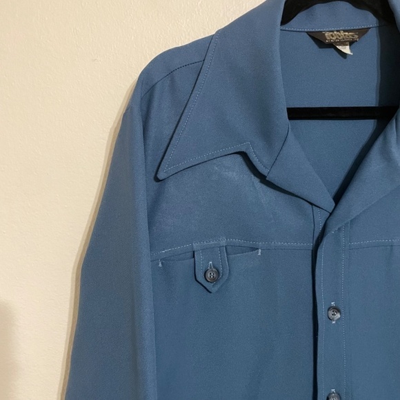 Mens 1970s Vintage Groovy Hippie Dagger Collar Shirt/Jacket Button Down Blue XL - Picture 15 of 15